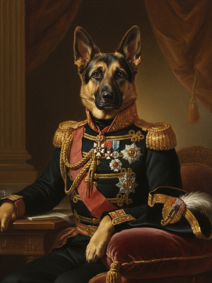 Njemački ovčar naslikan kao general u uniformi